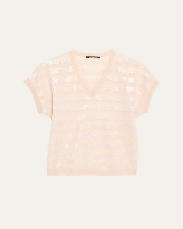 Elara Sequin Striped V-Neck Sweat
